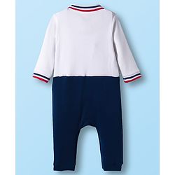 Babyhug Interlock Knit Full Sleeves Party Romper With Attached Waistcoat & Bow Applique - Multicolor