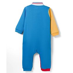 Babyhug 100% Cotton Interlock Knit Full Sleeves Romper with Cut & Sew Design & Bear Patch - Blue Red & Yellow