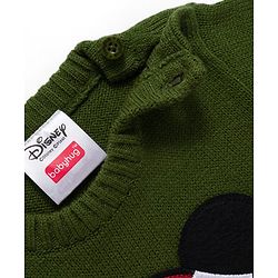 Babyhug Disney Woven Full Sleeves Pullover Sweater with Mickey Mouse Patch Detailing - Green