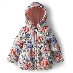 Babyhug Woven Full Sleeves Hooded Padded Jacket With Floral Print - Multicolor