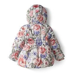 Babyhug Woven Full Sleeves Hooded Padded Jacket With Floral Print - Multicolor
