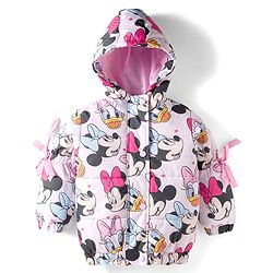 Babyhug Disney Woven Full Sleeves Hooded Padded Jacket With Minnie & Friends Print - Pink