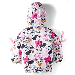 Babyhug Disney Woven Full Sleeves Hooded Padded Jacket With Minnie & Friends Print - Pink