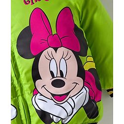 Babyhug Disney Woven Full Sleeves Hooded Padded Jacket With Minnie & Friends Graphics & Frill Detailing - Neon Green