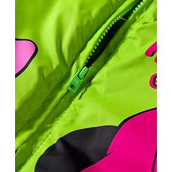 Babyhug Disney Woven Full Sleeves Hooded Padded Jacket With Minnie & Friends Graphics & Frill Detailing - Neon Green