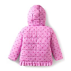 Babyhug Disney Woven Full Sleeves Hooded Winter Jacket With Minnie & Friends Graphics & Ear Bow Applique - Pink