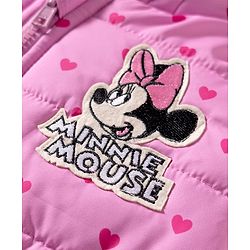 Babyhug Disney Woven Full Sleeves Hooded Winter Jacket With Minnie & Friends Graphics & Ear Bow Applique - Pink