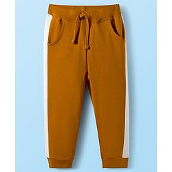 Babyhug Terry Knit Premium Light Gauge Terry Full Sleeves Hooded Color Block T-Shirt & Jogger Set with Car Print - Yellow & White