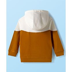 Babyhug Terry Knit Premium Light Gauge Terry Full Sleeves Hooded Color Block T-Shirt & Jogger Set with Car Print - Yellow & White