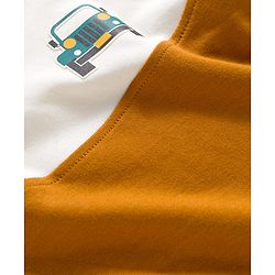 Babyhug Terry Knit Premium Light Gauge Terry Full Sleeves Hooded Color Block T-Shirt & Jogger Set with Car Print - Yellow & White