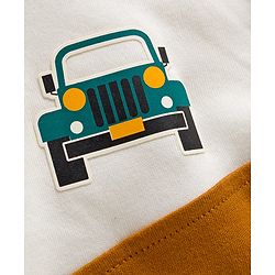 Babyhug Terry Knit Premium Light Gauge Terry Full Sleeves Hooded Color Block T-Shirt & Jogger Set with Car Print - Yellow & White
