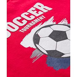 Babyhug Terry Knit Full Doctor Sleeves T-Shirt & Joggers Set with Soccer Tournament Text Print - Red & Navy Blue