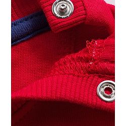 Babyhug Terry Knit Full Doctor Sleeves T-Shirt & Joggers Set with Soccer Tournament Text Print - Red & Navy Blue