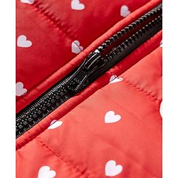 Babyhug Disney Woven Full Sleeves Hooded Winter Jacket With Minnie & Friends Graphics & Ear Bow Applique - Red