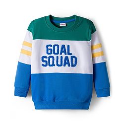 Babyhug Terry Knit Premium Light Gauge Terry Full Sleeves T-Shirt and Joggers Set with Goal Squad Text Design - Green & Blue