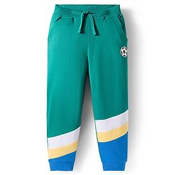 Babyhug Terry Knit Premium Light Gauge Terry Full Sleeves T-Shirt and Joggers Set with Goal Squad Text Design - Green & Blue