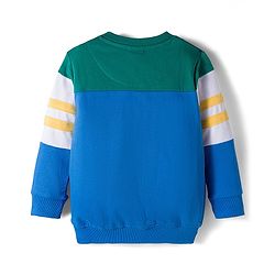 Babyhug Terry Knit Premium Light Gauge Terry Full Sleeves T-Shirt and Joggers Set with Goal Squad Text Design - Green & Blue