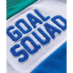 Babyhug Terry Knit Premium Light Gauge Terry Full Sleeves T-Shirt and Joggers Set with Goal Squad Text Design - Green & Blue