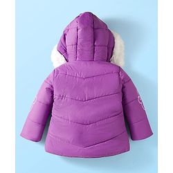 Babyhug Disney Woven Full Sleeves Hooded Padded Jacket With Minnie & Friends Graphics & Fur Detailing - Purple