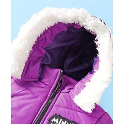 Babyhug Disney Woven Full Sleeves Hooded Padded Jacket With Minnie & Friends Graphics & Fur Detailing - Purple