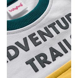 Babyhug Terry Knit Premium Light Gauge Terry Full Sleeves T-Shirt & Jogger Set with Ready For Road Trip Text Print - Teal Blue