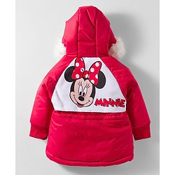 Babyhug Disney Woven Full Raglan Sleeves Hooded Padded Jacket with Minnie Mouse Print - Red