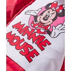 Babyhug Disney Woven Full Raglan Sleeves Hooded Padded Jacket with Minnie Mouse Print - Red