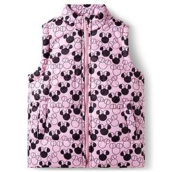 Babyhug Disney Fleece Woven Full Sleeves Hooded Sweatshirt With Sleeveless Padded Jacket With Minnie Mouse Graphic - Pink