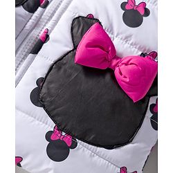 Babyhug Disney Woven Full Sleeves Hooded Winter Jacket With Minnie Mouse Print & Ear Bow Applique - White