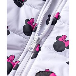 Babyhug Disney Woven Full Sleeves Hooded Winter Jacket With Minnie Mouse Print & Ear Bow Applique - White