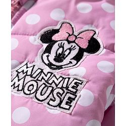 Babyhug Disney Woven Full Sleeves Hooded Winter Jacket With Minnie Mouse Graphics & Ear Bow Applique - Pink