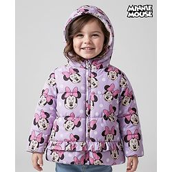 Babyhug Disney Woven Full Sleeves Hooded Winter Jacket With Minnie Mouse Print - Pink