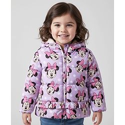 Babyhug Disney Woven Full Sleeves Hooded Winter Jacket With Minnie Mouse Print - Pink