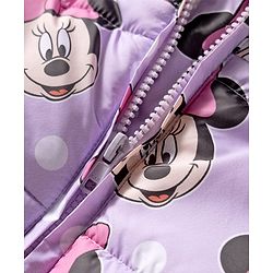 Babyhug Disney Woven Full Sleeves Hooded Winter Jacket With Minnie Mouse Print - Pink