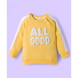 Babyhug Terry Knit Premium Light Gauge Terry Full Sleeves T-Shirt & Jogger Set with All Good Text Print - Yellow & Blue