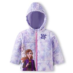 Babyhug Disney Woven Full Sleeves Hooded Padded Jacket with Elsa & Anna Graphic - Multicolor