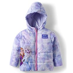 Babyhug Disney Woven Full Sleeves Hooded Padded Jacket With Elsa & Anna Graphics - Lavender