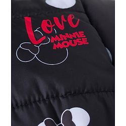 Babyhug Disney Woven Full Sleeves Hooded Padded Jacket With Minnie Mouse Print & Ear Bow Applique - Black