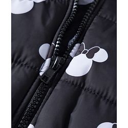 Babyhug Disney Woven Full Sleeves Hooded Padded Jacket With Minnie Mouse Print & Ear Bow Applique - Black