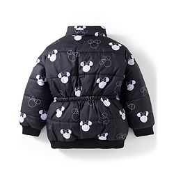 Babyhug Disney Woven Full Sleeves Hooded Padded Jacket With Minnie Mouse Print & Ear Bow Applique - Black