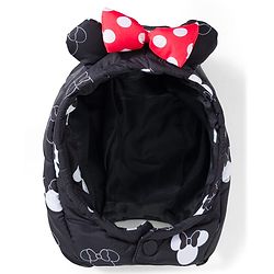 Babyhug Disney Woven Full Sleeves Hooded Padded Jacket With Minnie Mouse Print & Ear Bow Applique - Black