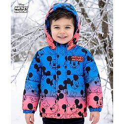 Babyhug Woven Full Sleeves Hooded Padded Jacket With Mickey & Friends Print & Ombre Effect - Multicolor