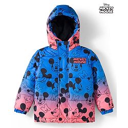 Babyhug Woven Full Sleeves Hooded Padded Jacket With Mickey & Friends Print & Ombre Effect - Multicolor
