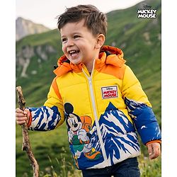 Babyhug Disney Woven Full Sleeves Hooded Winter Jacket With Mickey Mouse Graphics & Patch - Yellow