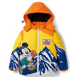 Babyhug Disney Woven Full Sleeves Hooded Winter Jacket With Mickey Mouse Graphics & Patch - Yellow