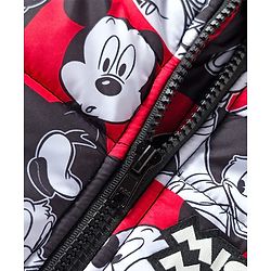 Babyhug Disney Woven Full Sleeves Hooded Winter Jacket With Mickey & Friends Print - Red