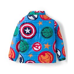 Babyhug Marvel Woven Full Sleeves Hooded Padded Jacket With Avengers Print & Detachable Hood - Blue