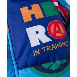 Babyhug Marvel Woven Full Sleeves Hooded Padded Jacket With Avengers Print & Detachable Hood - Blue