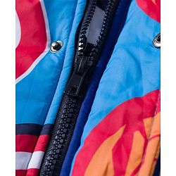 Babyhug Marvel Woven Full Sleeves Hooded Padded Jacket With Avengers Print & Detachable Hood - Blue