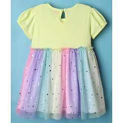 Babyhug Cotton Knit Half Sleeves Bunny Printed Frock With Bloomers & Star Print - Light Green